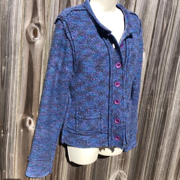 White + Warren Large Wool Cardigan Jacket Blue Purple Top Button Gray Sweater - Picture 4 of 8